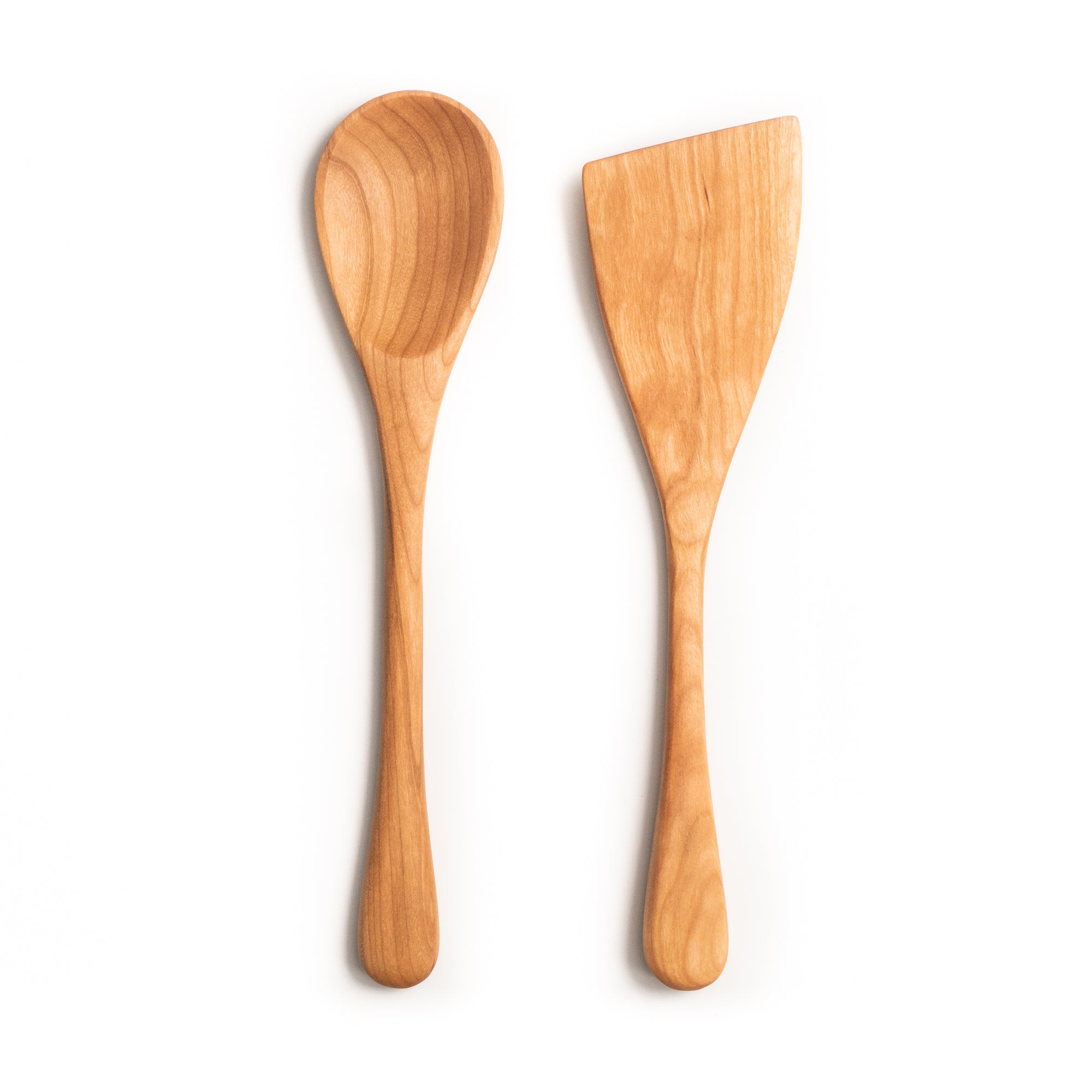 Lancaster Cast Iron Handmade Wooden Spoon & Spatula Set - 12 Cherry Wood, Hand Carved, Made in The USA with Pennsylvania Black Cherry Wood - Cook